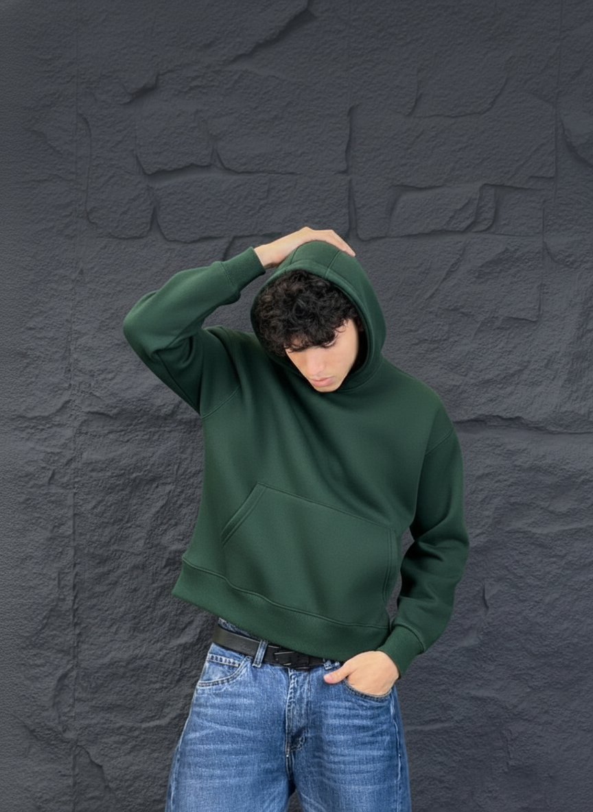 Box Fit Hoodie Dark Green - Image 2
